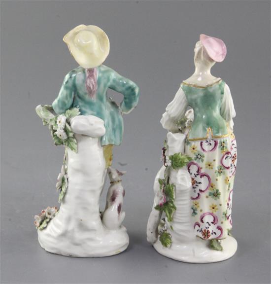 A near pair of Derby figures a shepherd and shepherdess, c. 1760, h. 15.5cm, some restoration